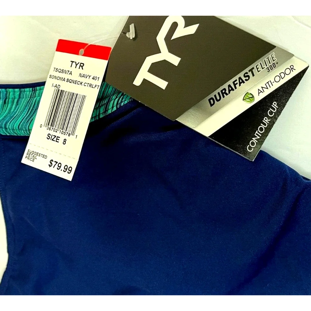 TYR DuraFast Elite Sonoma Square Neck Controlfit 1pc Swimsuit - Navy Sz 8 - $80